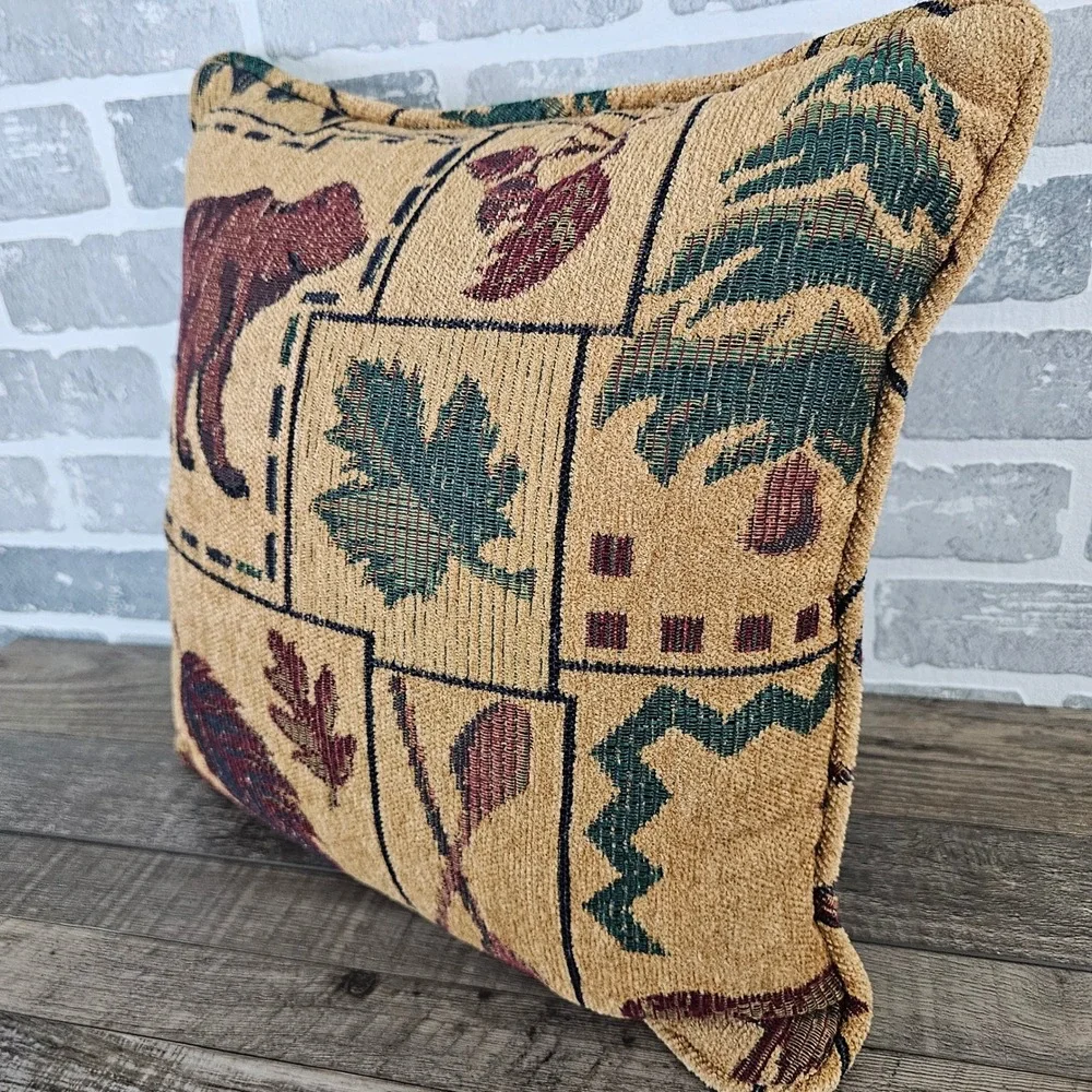 Newport Bear Pinecone Tapestry Throw Pillow Cabin Lodge Lake House Decor 16x16